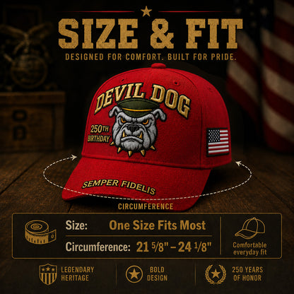 🔥 Father’s Day Sale - ❤️ Handmade Embroidered Devil Dog USMC 250th Birthday Commemorative Cap 🇺🇸