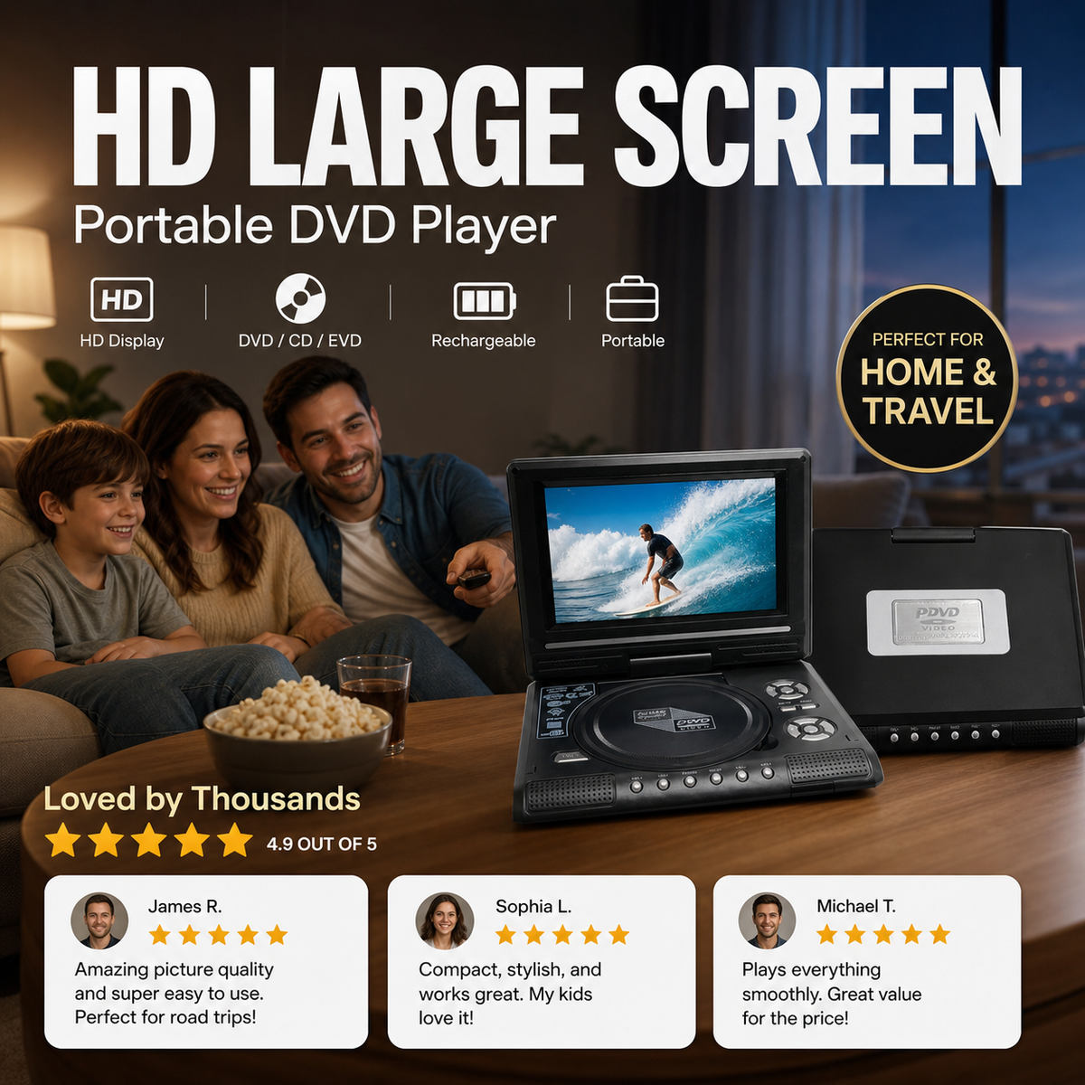 📢📢50% OFF !! ⏰📺 7.8' HD Portable DVD/EVD Player – Large Screen, Rechargeable & Compatible with DVD/CD/USB/SD – Perfect for Home & Travel