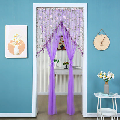 🌸 Extra-Wide Embroidered Beaded Doorway Curtain – Romantic Sheer Tie-Back Divider