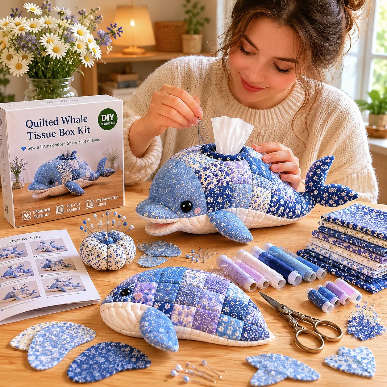 🎉🧵 "Clever Hands" Ocean Animals DIY Tissue Box Craft Kit