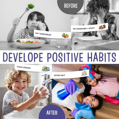 Magnetic Kids Chore Chart - Daily Routine Chart with Checklist, Stickers, Plastic Icons & Visual Task System