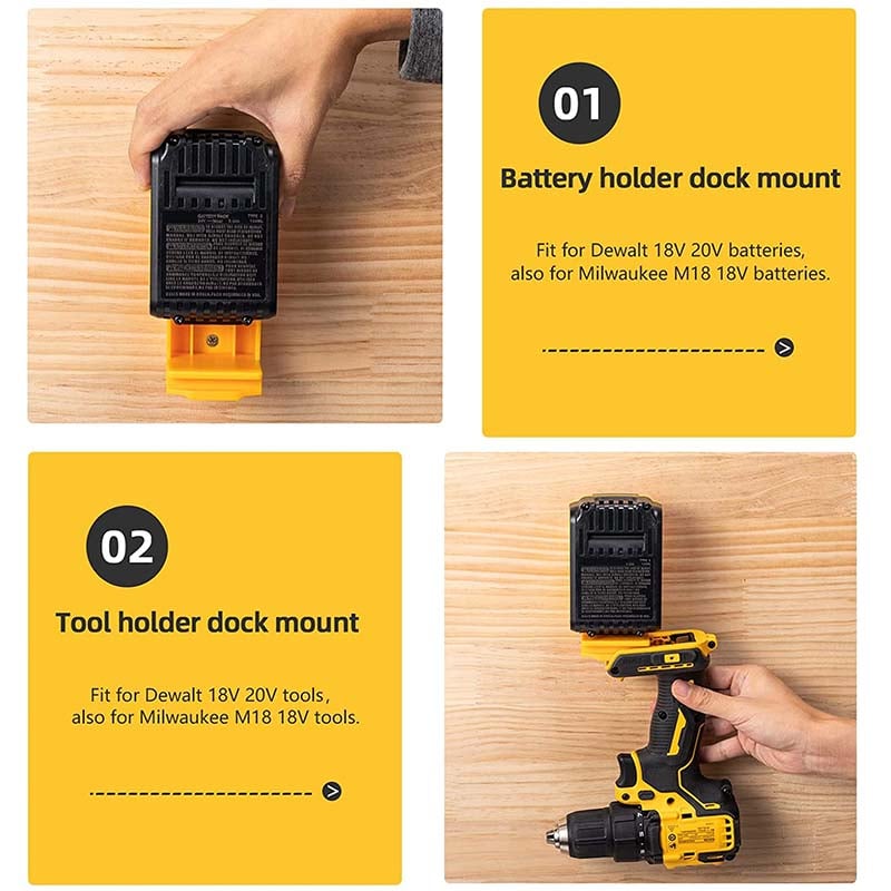5-Pack 2-in-1 Power Tool & Battery Holder Mounts for Dewalt/Milwaukee 18V Li-ion Batteries & Cordless Tools