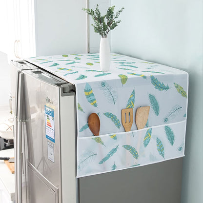 🌸 Waterproof Print Fridge Dust Cover with Storage Pockets, 3 Sizes for Fridge & Microwave