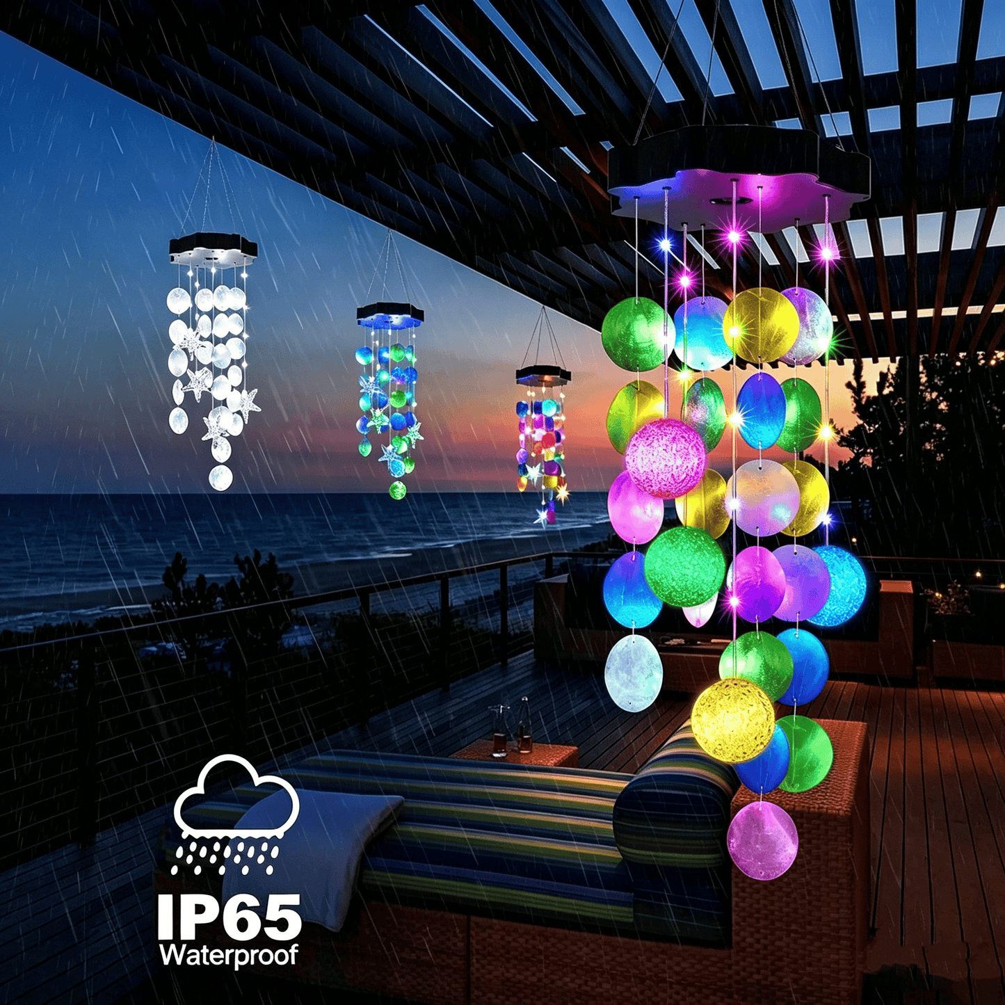 ✨Summer Garden Decor✨Colorful Solar Outdoor Shell Wind Chime Hanging Light!