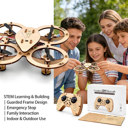 💥🏆Top Gift 2026 🎁 DIY Wooden Drone Assembly Kit, 2.4GHz RC Quadcopter with 360° Flip, Emergency Stop & Beginner Friendly Controls, STEM Building Toy for Teens & Adults