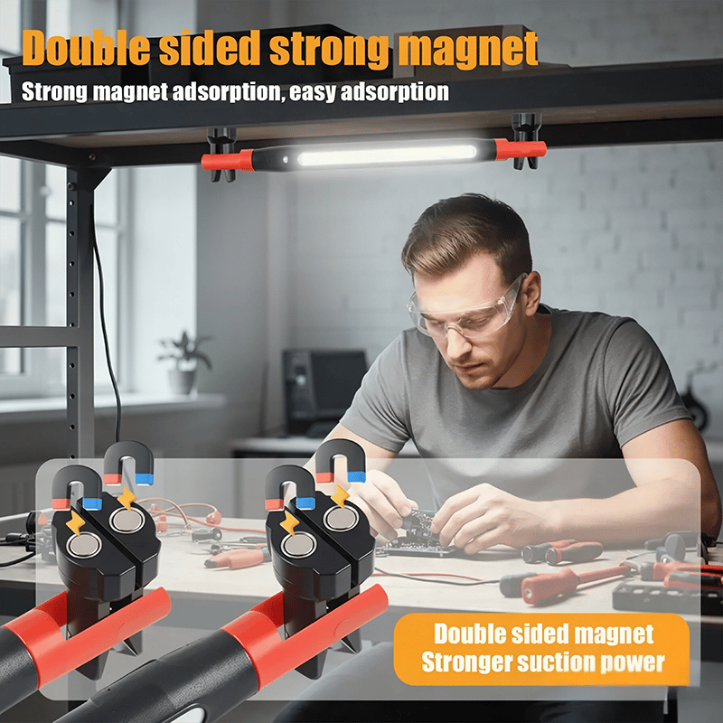 🛠️Rechargeable Magnetic LED Work Light with Built-in Battery - IP55 Waterproof & Shockproof, Clamp & Magnet Base