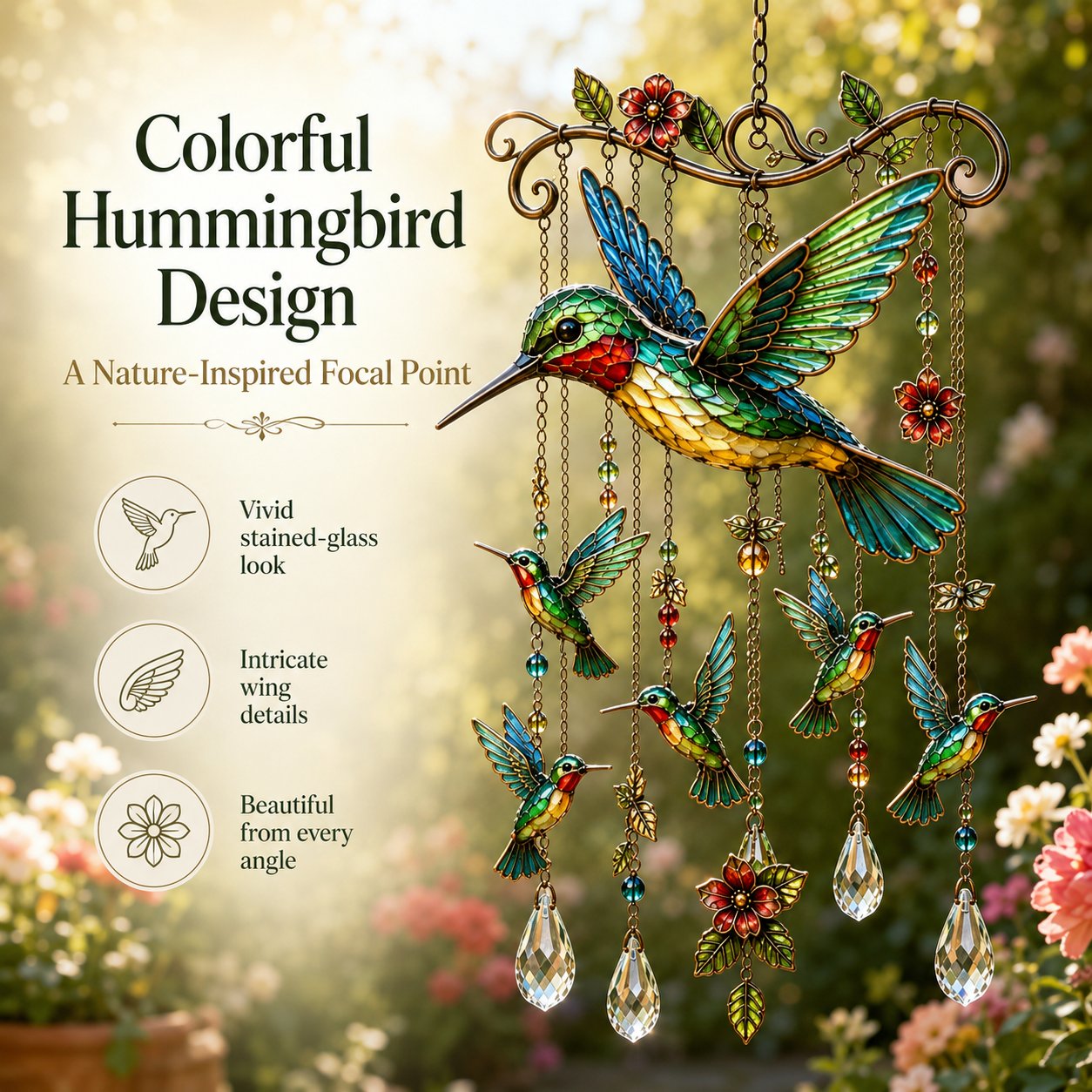 🐦🎐Last Day 49% OFF -🐦🎐 Bring Your Garden to Life! Graceful Hummingbird Wind Chime — Sparkling Suncatcher & Soothing Melodies