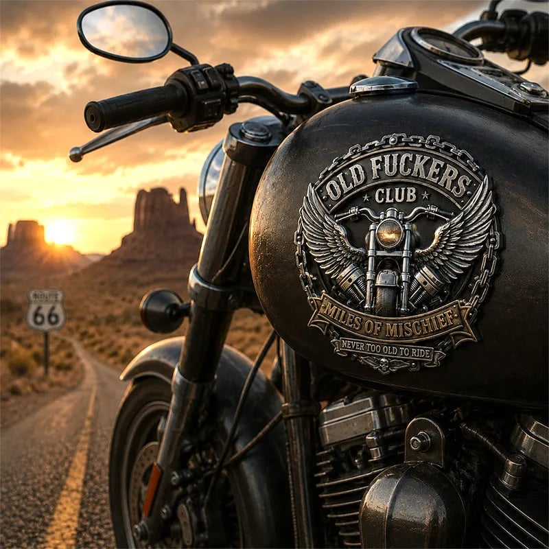 🏍️Old Fuckers Club Miles of Mischief Motorcycle Emblem✨