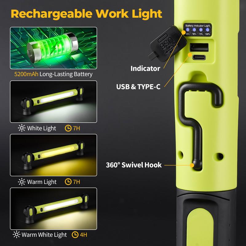 🔥Under Hood Work Light Bar, 3000LM LED Magnetic Light Bar with Hooks, 5200mAh
