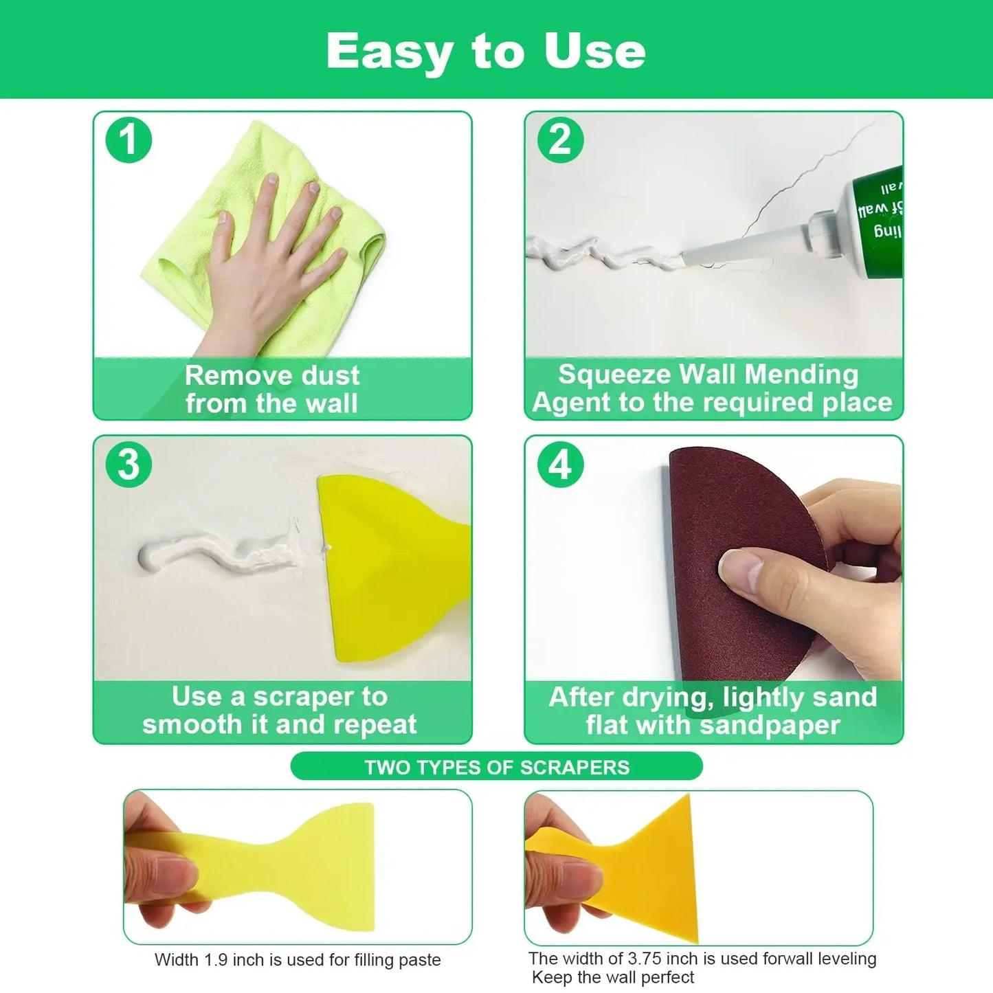 🔥Hot Sale 🧱Drywall Repair Kit  – Wall Patch Spackle Set with Scraper & Sandpaper | Quick DIY Wall Hole & Crack Fixing Tool Kit