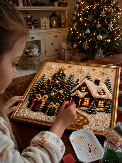 🔥HOT SALE🔥🎄🎅 Premium 3D Pearl Christmas Wall Art Kit | Luxury Flocked Canvas with Scratch-Resistant Non-Fading Pearl Beads DIY Holiday Decor ⛄️❄️