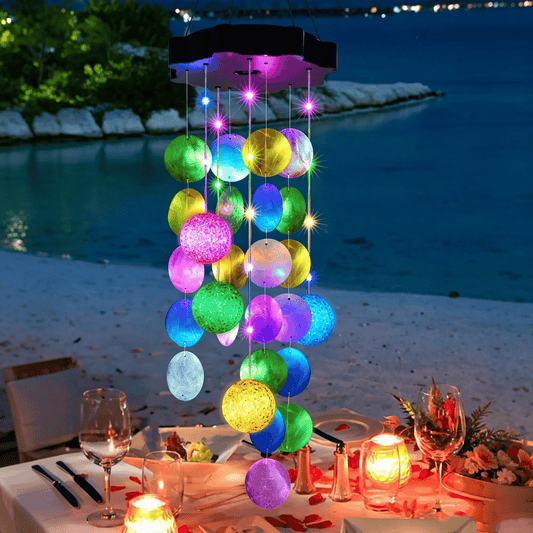 ✨Summer Garden Decor✨Colorful Solar Outdoor Shell Wind Chime Hanging Light!