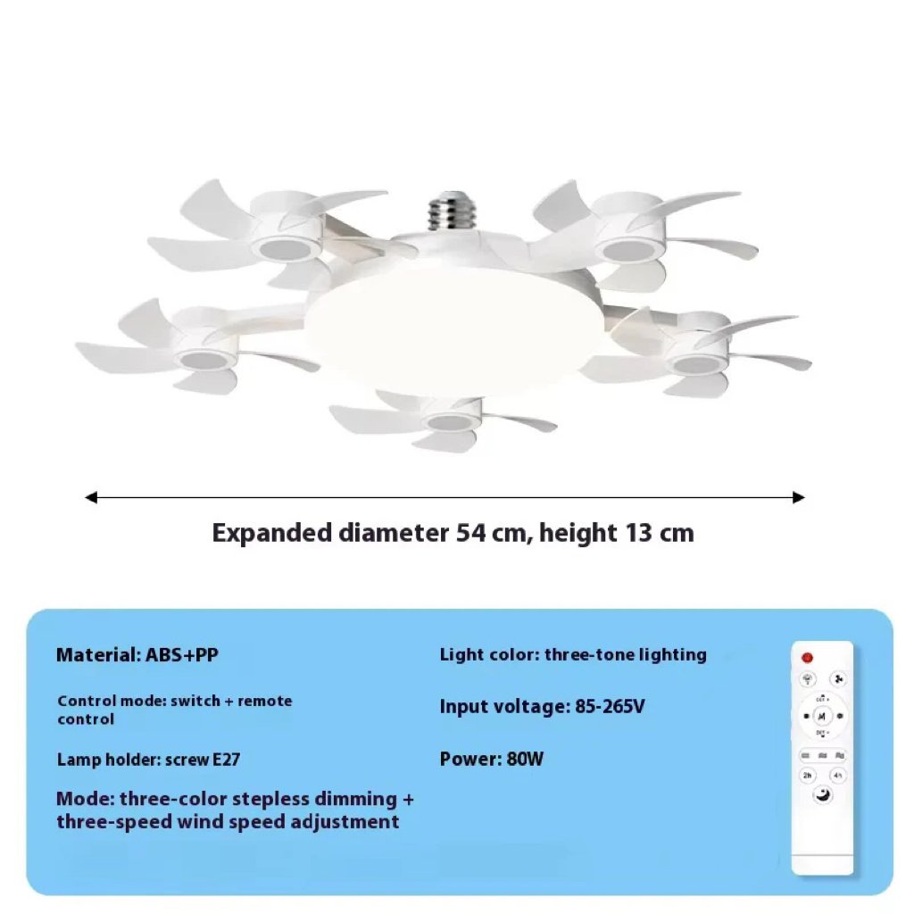 Drone Fan Integrated Light with E27 Screw Creative 3/4/5 Head Remote-Controlled