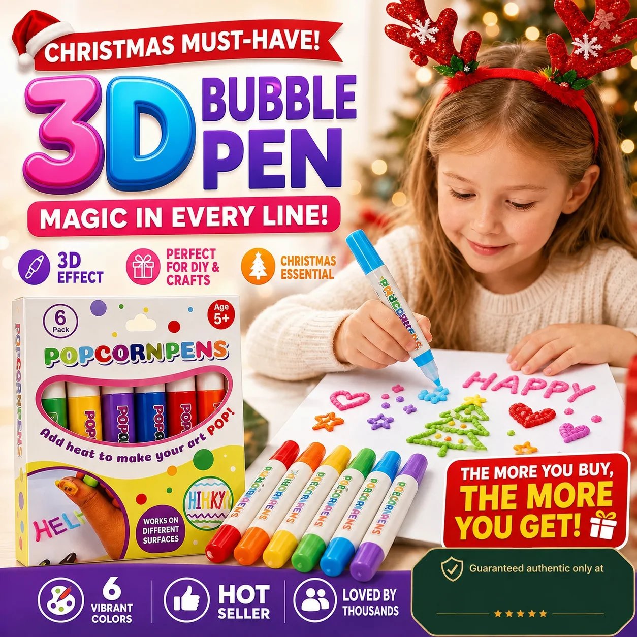 🎁🔮Magic Pen – Draw 3D with one stroke!🎄 DIY Bubble Popcorn Drawing Pens🔥