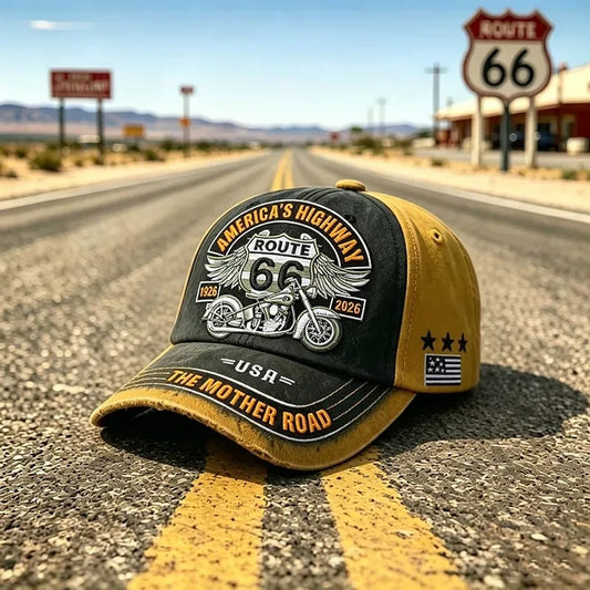 🏍️Retro US Route 66 100th Anniversary Art Printed Casual Baseball Cap