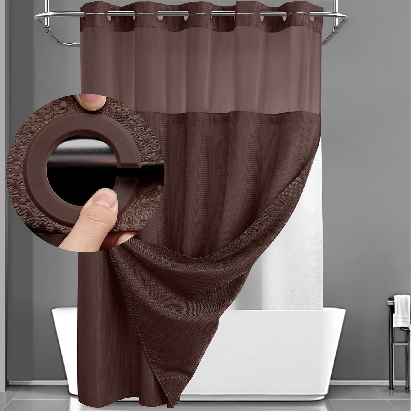 Hookless Shower Curtain with Snap-in Liner – Waterproof Double-Layer Design – Fabric Curtain with Waterproof Liner (White)