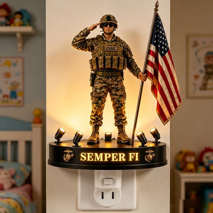 🎖 USMC Semper Fi Saluting Soldier Statue Lamp