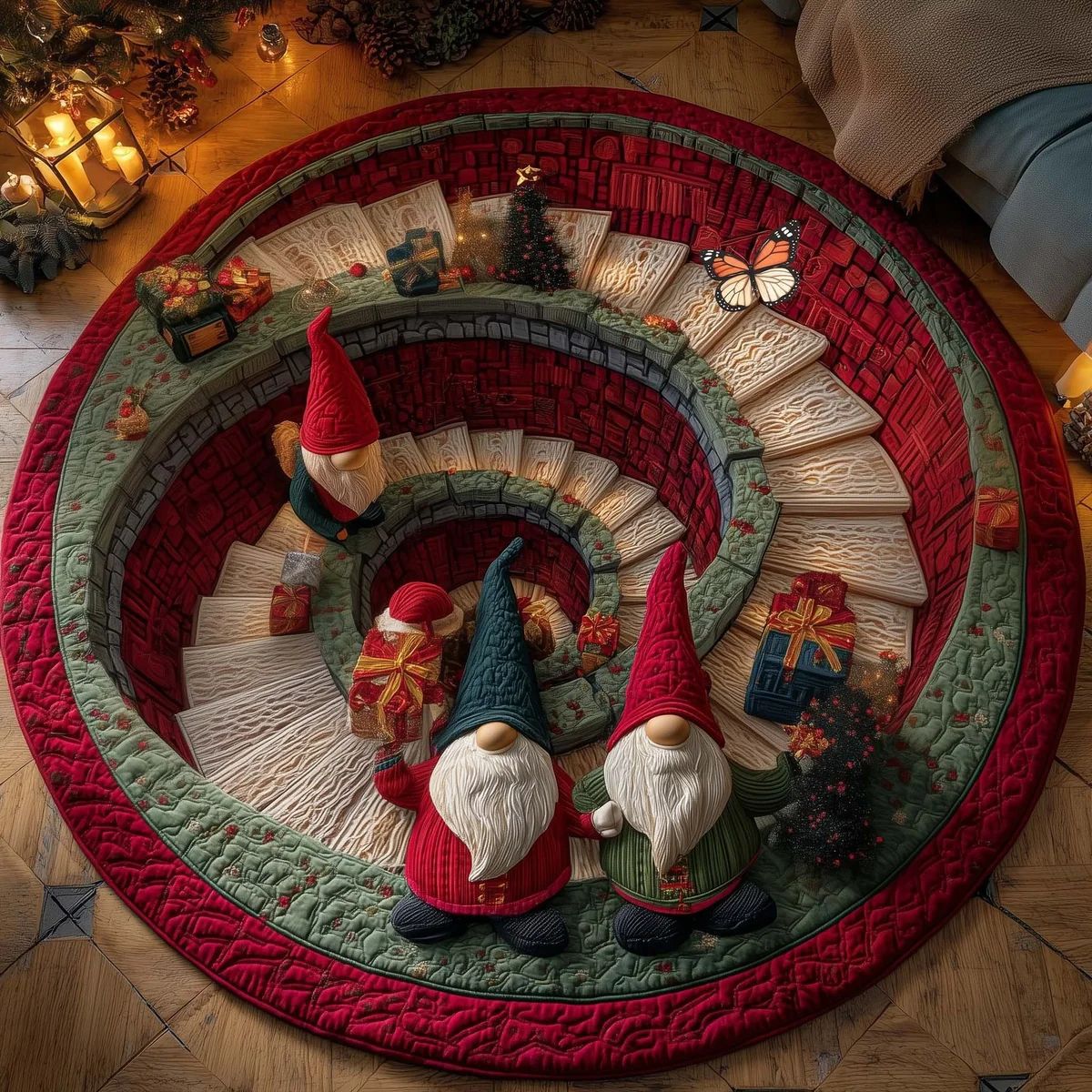 🎄3D Christmas Gnome Optical Illusion Round Rug | Fun Festive Home Decor Must‑Have⭐🏠🎁