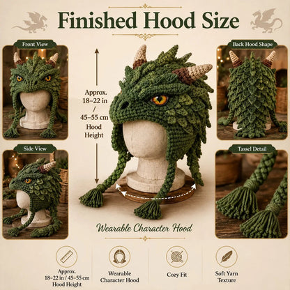 🐉🧶 Fantasy Hood Hat DIY Crochet Kit – Stitch Your Own Magical Character