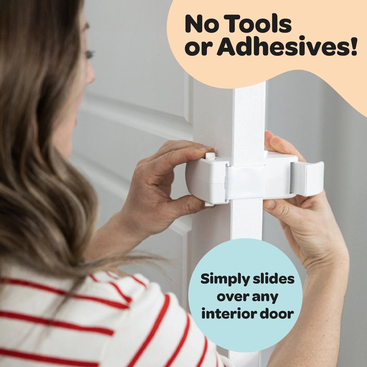 HugLock Snap-On Childproof Door Lock - No Drill, No Adhesive Interior Door Safety Latch, Out-of-Reach Toddler Proof Lock (Unlocks from Both Sides)