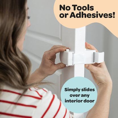 HugLock Snap-On Childproof Door Lock - No Drill, No Adhesive Interior Door Safety Latch, Out-of-Reach Toddler Proof Lock (Unlocks from Both Sides)