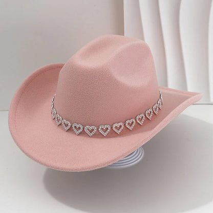 Women's Rhinestone Heart Cowboy Hat Elegant French Jazz Fedora