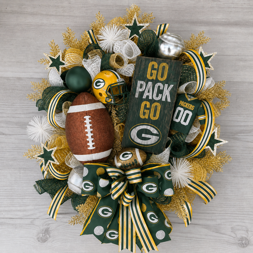 Football Team Handcrafted Wreath for Game-Day Front Door Decor
