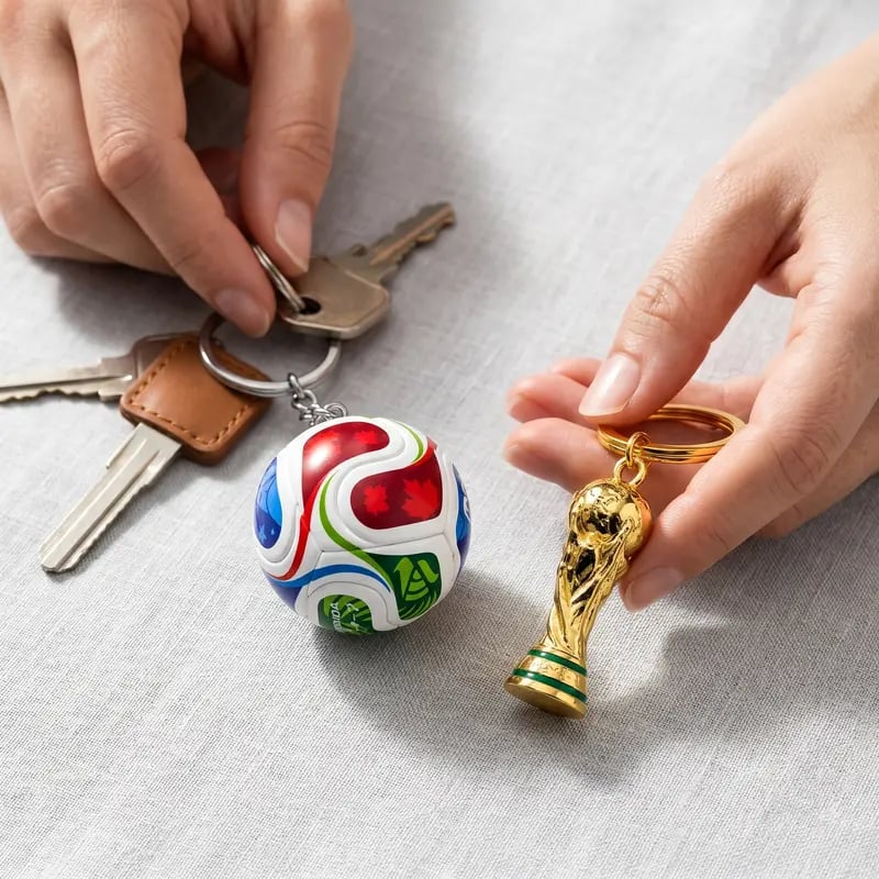 Sports Ball & Gold Trophy Keychain Set
