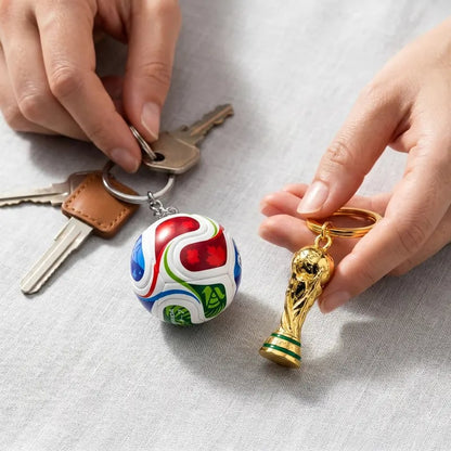 Sports Ball & Gold Trophy Keychain Set