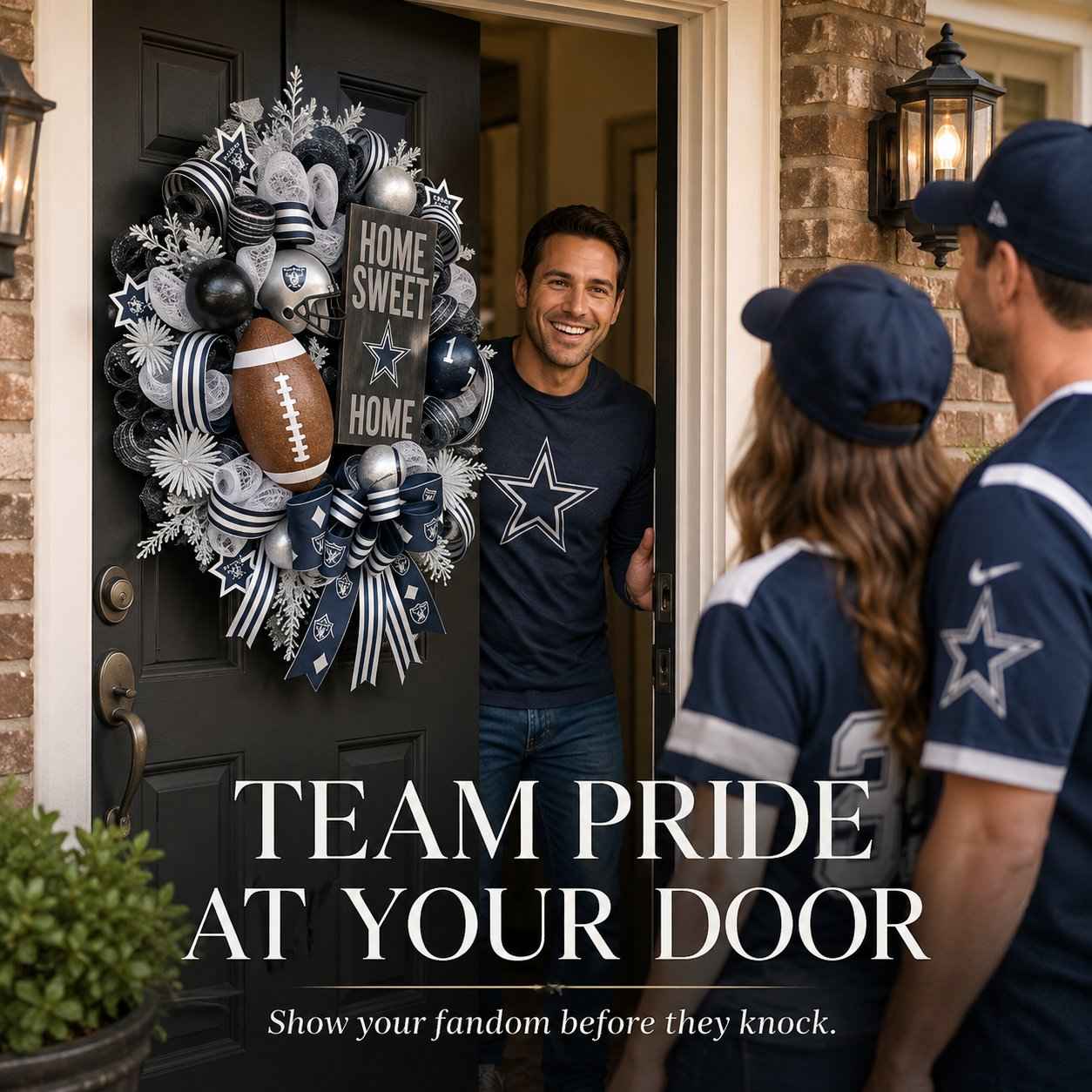 Football Team Handcrafted Wreath for Game-Day Front Door Decor