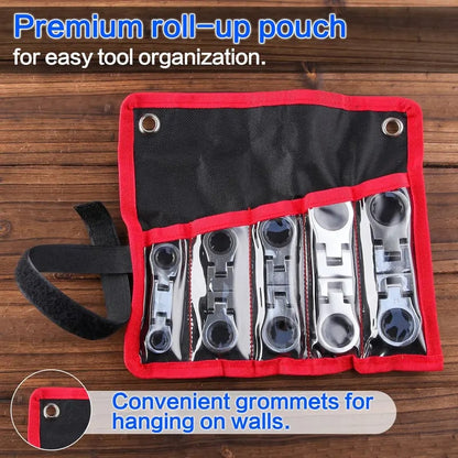 🛠️ 5-Piece Stubby Flex Head Ratchet Wrench Set | 72-Tooth Metric Mechanic Tools