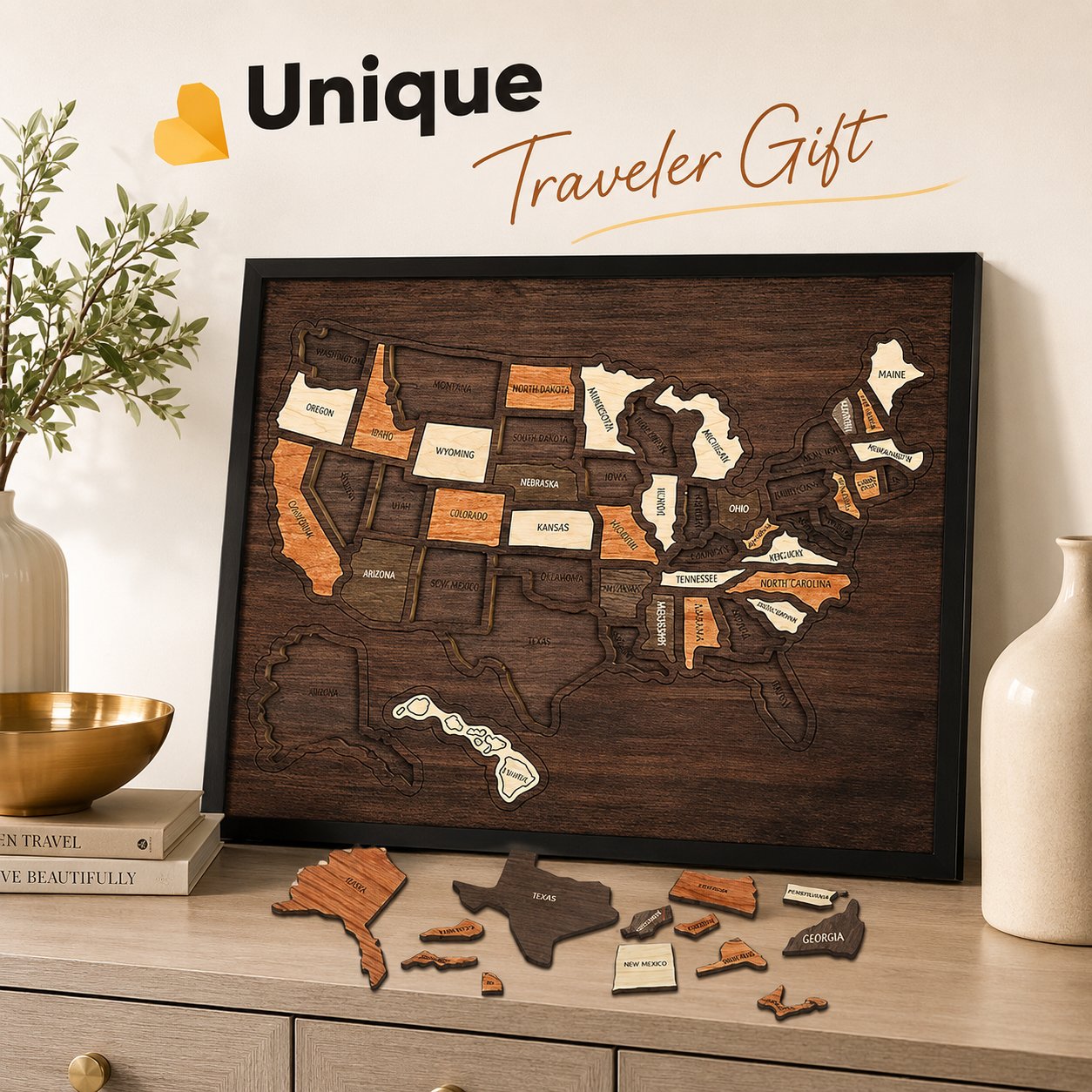 🗺️ Wooden US Travel Map | Removable State Puzzle to Track Your Road Trip Adventures! ✈️