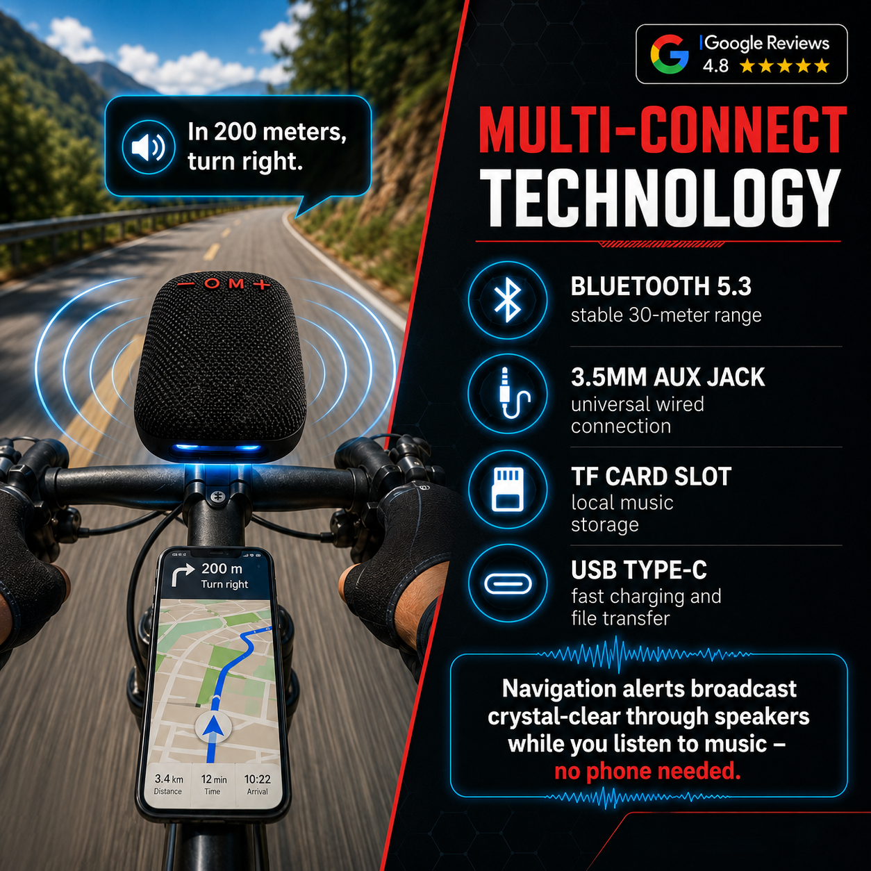 Waterproof Bicycle Bluetooth Speaker with Mounting Bracket