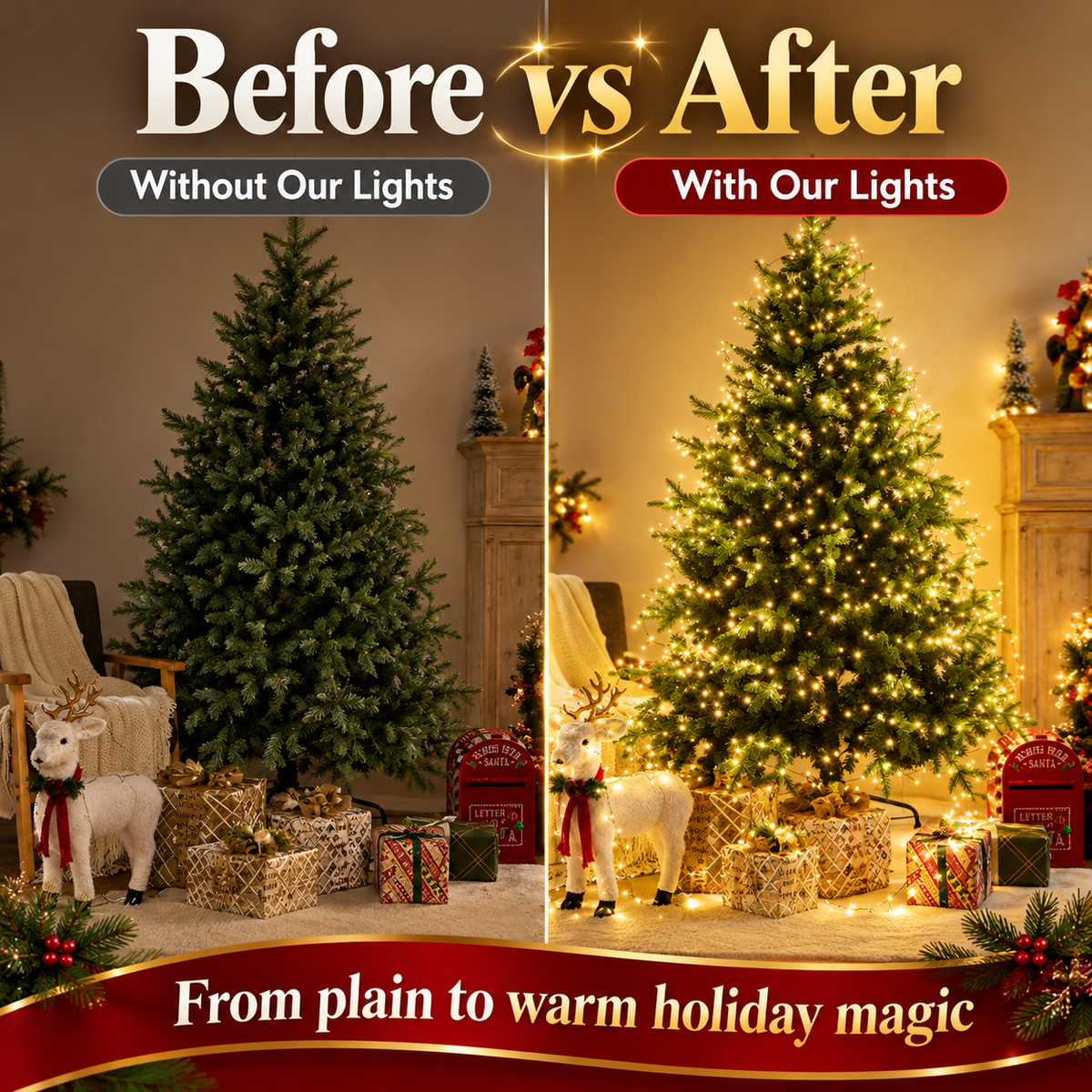 🎄 Premium Snake Bone Fairy Lights - Warm LED Christmas Tree Decor