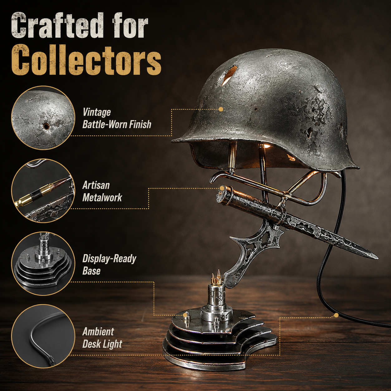 🪖 War Relic Vintage Helmet Table Lamp🎁