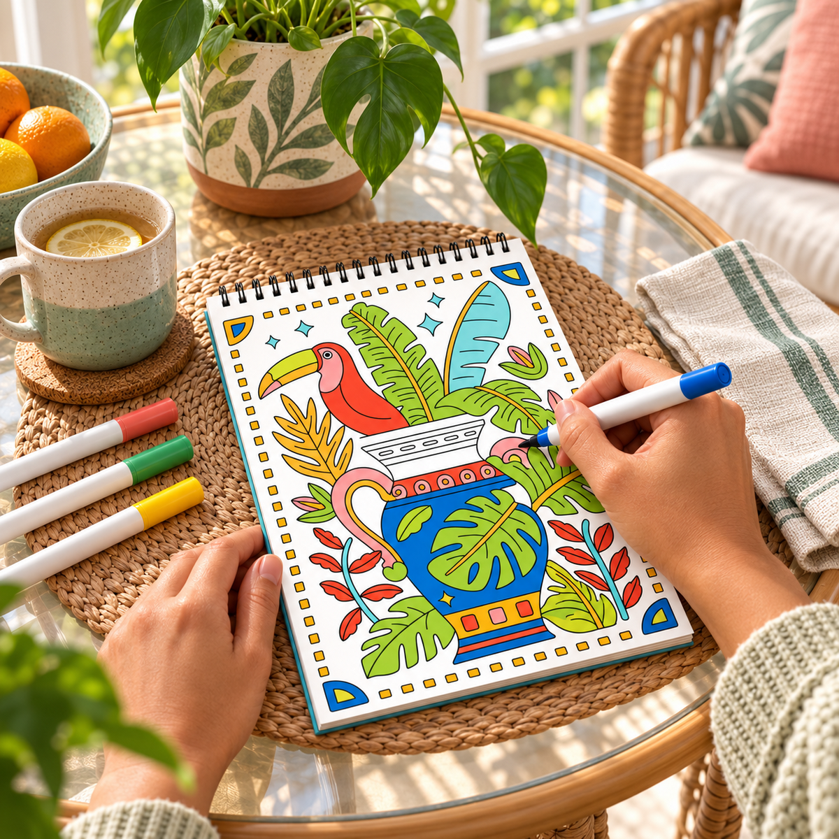🥳2026 HOT SALE🥳💞50K+ SOLD! 🥚 🌿Trace-By-Groove Guided Flow Art Coloring Pad with Double-Sided Markers 🎨