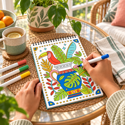 🥳2026 HOT SALE🥳💞50K+ SOLD! 🥚 🌿Trace-By-Groove Guided Flow Art Coloring Pad with Double-Sided Markers 🎨