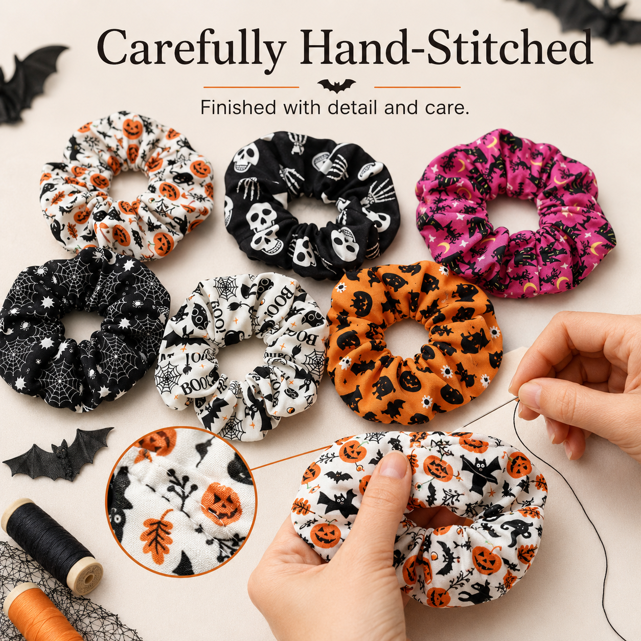 🎃 Hand-Illustrated Halloween Scrunchie Collection
