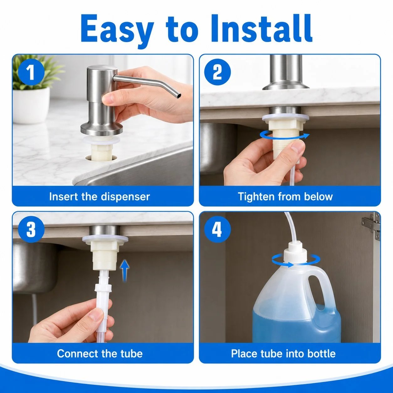 Built-In Sink Soap Dispenser with 39-Inch Extension Tube