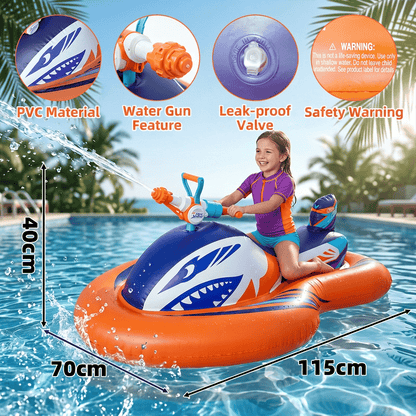 🌊 2-in-1 Shark Inflatable Jet Water Ski🚤 Built-in Water Gun
