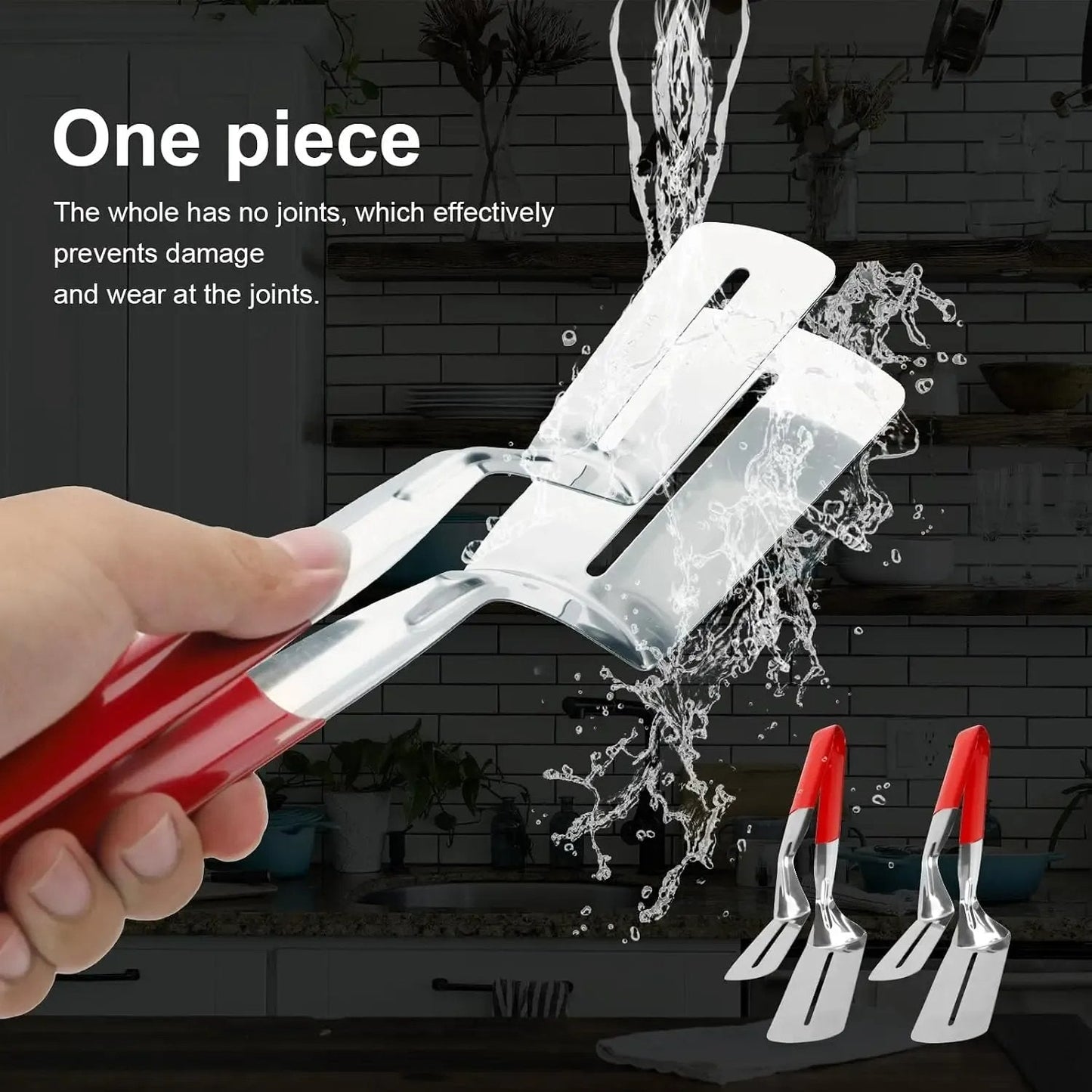 🔥3-in-1 Stainless Steel Kitchen Tongs, BBQ Grill Tongs with Flipper & Turner
