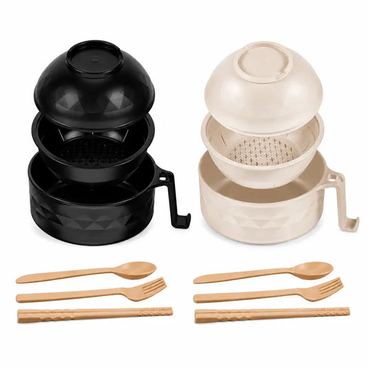 Microwave Ramen Bowl Set with Handle, Spoon, Fork, Chopsticks, 6 Sets