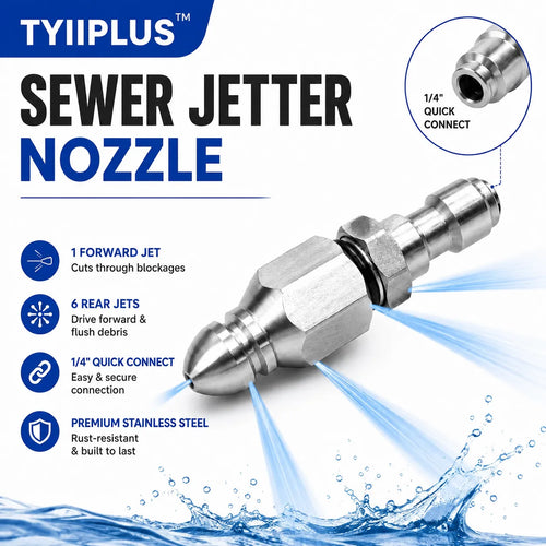 Stainless Steel Sewer Jetter Nozzle – 1/4' Quick Connect Drain Cleaning Attachment for Pressure Washers