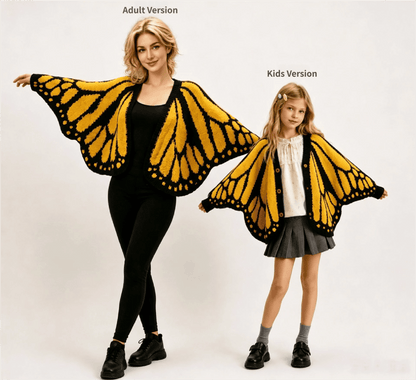 🦋Monarch butterfly-patterned knit cape/shawl-style cardigan