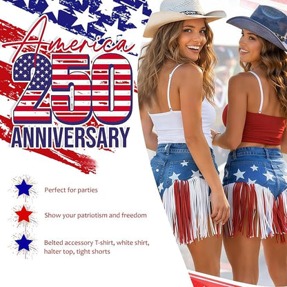 USA 250th Anniversary Denim Fringe Belt — Limited Edition Patriotic Statement Piece