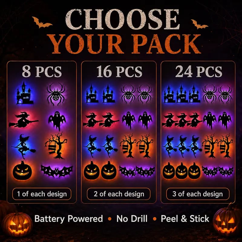 🎃Halloween LED Silhouette Wall Light Stickers, Battery Powered Peel