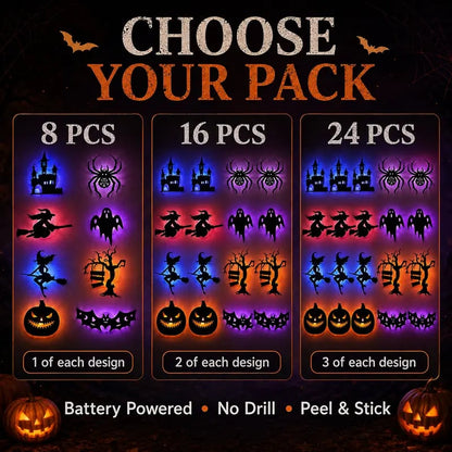 🎃Halloween LED Silhouette Wall Light Stickers, Battery Powered Peel