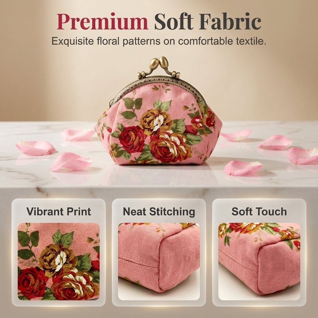 🌸 Vintage Floral Kiss-Lock Mini Wallet Clutch — Lightweight Daily Carry Purse for Women