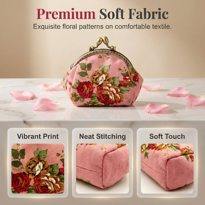 🌸 Vintage Floral Kiss-Lock Mini Wallet Clutch — Lightweight Daily Carry Purse for Women