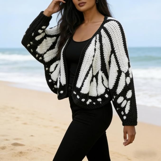 🦋Monarch butterfly-patterned knit cape/shawl-style cardigan
